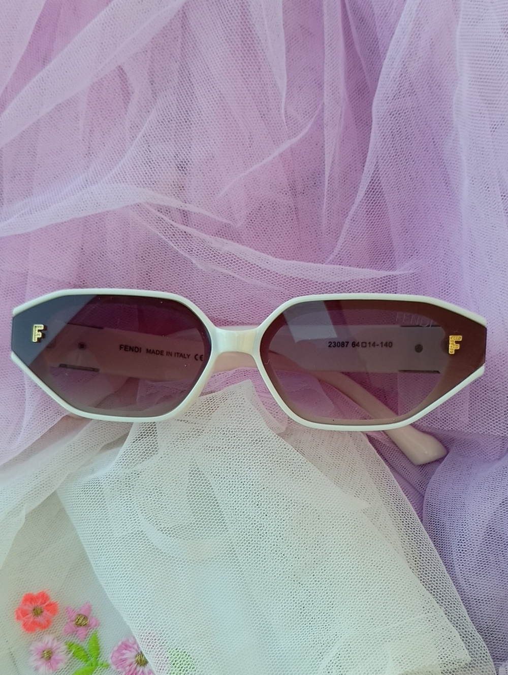 Fendi White Frame Sunglasses with Purple Lenses